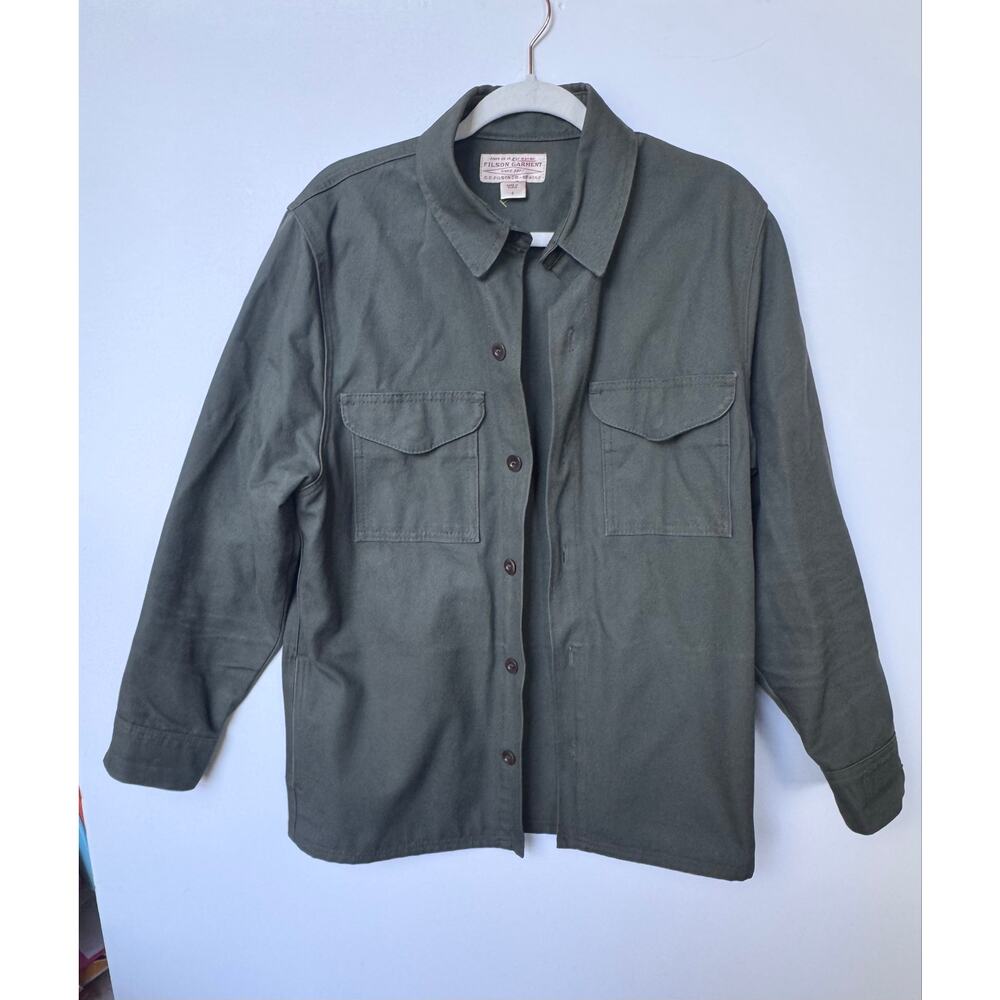 Filson Antique Tin Cloth Jac-Shirt Men’s Small S Otter Green Canvas Work Jacket